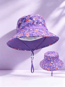 1pc Personalized Floral Bucket Hat With Windproof Cord, Unisex Outdoor Sun Hat, Drawstring Closure, Lightweight, Casual Style, Ideal For Spring/Summer Outdoor Activities, Hiking And Leisure Outings, Customizable Embroidery Name/Letter - Multicolor - View 5