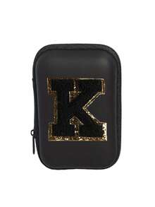 Portable Mini Transparent Zipper Storage Bag, Letter Gold-Trimmed Towel Embroidered Digital Storage Pouch, Black Waterproof Hard Shell Data Cable Earphone Organizer Box, Double-Layer Partition Anti-Pressure Anti-Drop Portable Storage Bag, College Style Customizable Initial; Suitable For All Seasons, Ideal For Students, Office Workers, Travel And Business Trips, Fits Back To School, Commuting, Short Trips, Can Store Charging Cables, Charging Heads, USB Drives, Simple Neutral Portable Digital Storage Bag, Creative Back To School Gift - Multicolor - View 24
