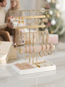5 Tier Bracelet Holder Display - Detachable T Bar Velvet Bracelet Holder, Multi-Layer Jewelry Display Stand With Necklace Holder And Ring Organizer, Large Capacity Earring Rack For Home Decor Jewelry Storage, Jewelry Holder Organizer, Gift Idea - Gold - View 7
