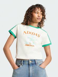 Adidas Originals Women's RESORT S TEE W Short Sleeve Knit Collarless T-Shirt TKX0736 - Hunter Green - View 5