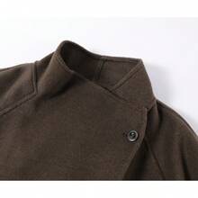 Atmospheric Double-Sided Wool Coat, Solid Color Button Jacket, College Office Daily Autumn/Winter Vacation Casual Elegant - Coffee Brown - View 2