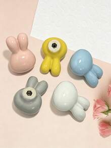 1pc Cute Rabbit Head Ceramic Drawer Pull, Macaron Color, Smooth And Durable, Suitable For Baby Bedroom Decor Creative, Personalized Baby Gift - Multicolor - View 4