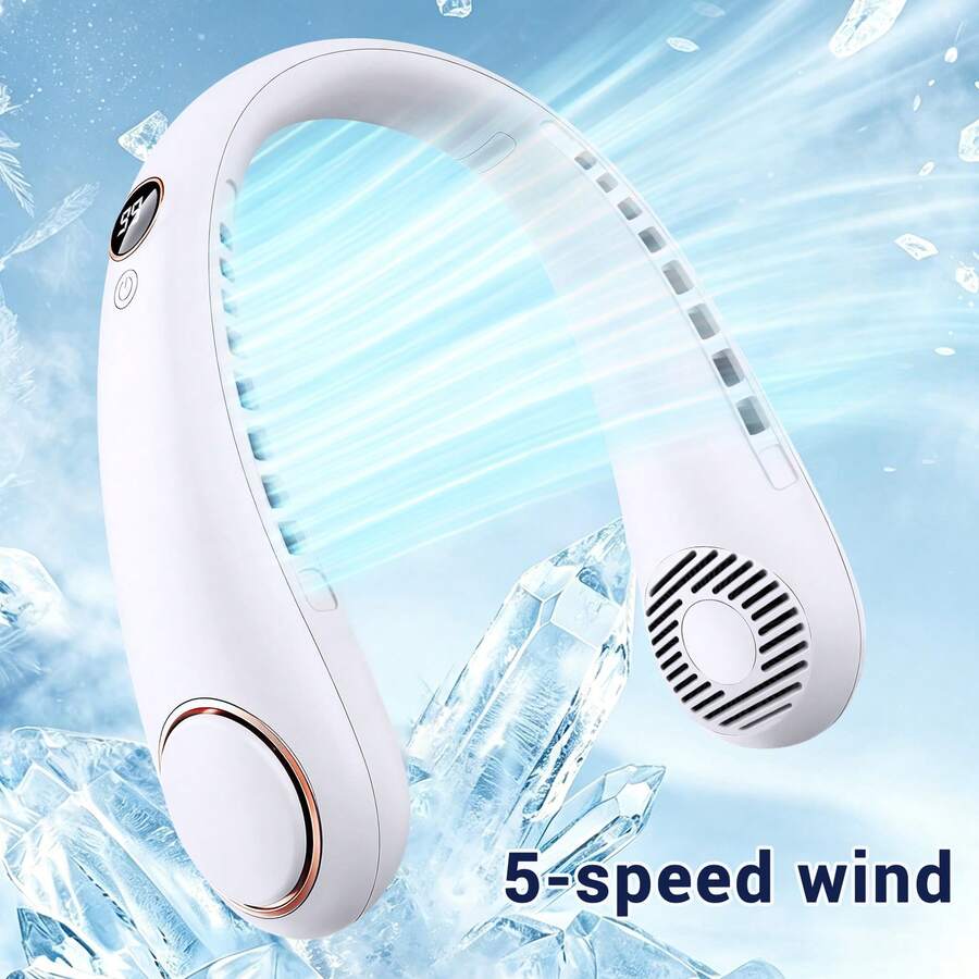 1pc Neck Hanging Fan, Bladeless Neck Fan, 1500mAh Battery Capacity Upgraded Version, Long-Lasting Battery Life, 5 Adjustable Speeds, LED Display, Suitable For Students, Office, Outdoor Travel, Perfect Gift, Essential For Holidays - Neck Fan - View 1