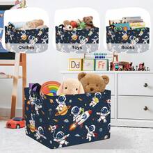 1pc Space Rocket Laundry Basket, Cartoon Astronaut Large Capacity Storage Bin, Planet Foldable Organizer Box, Children's Clothes & Toys Storage, Suitable For Bedroom & Bathroom, Alien Design - Royal Blue - View 4