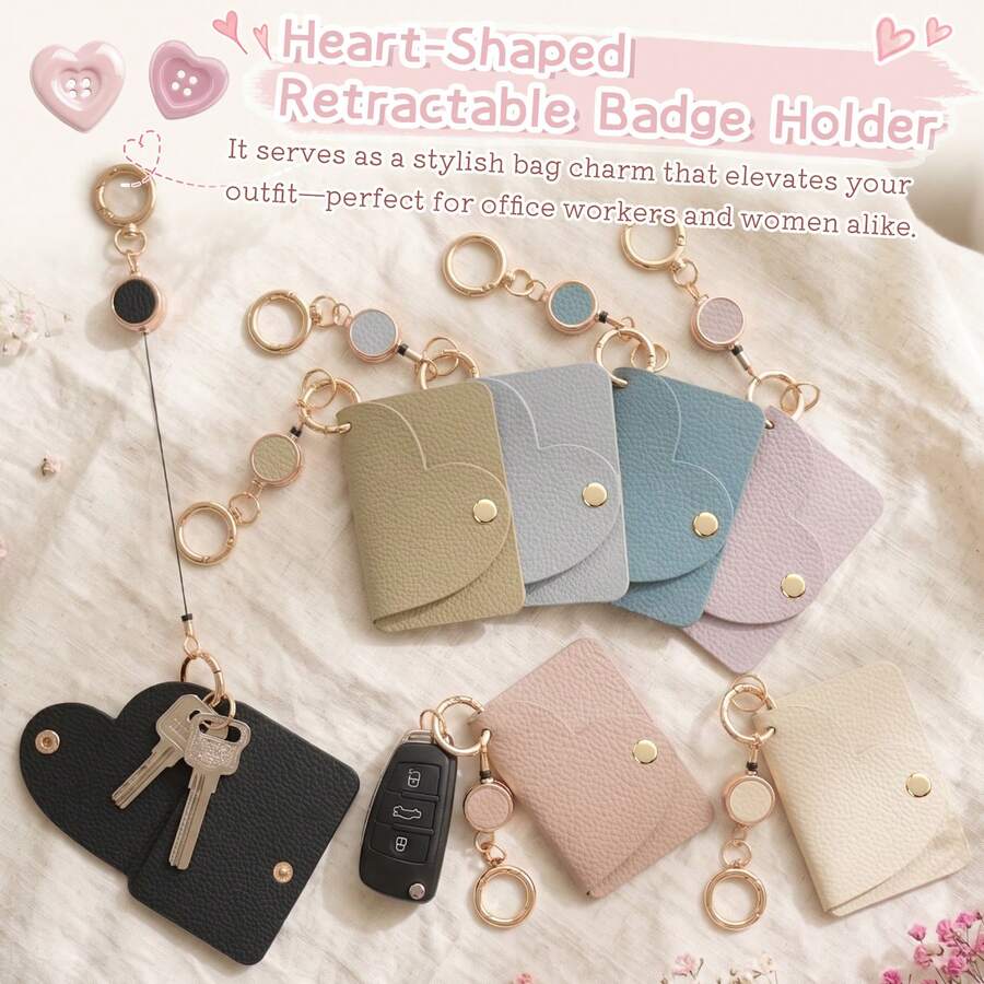 1PC Smart Key Pouch PU Leather Key Bag Men's Key Bag Women's Smart Key Pouch Covered Key Chain Men's Key Bag Smart Key Car Key Pouch Key Cover Cute Grained PU Leather Carabiner With Key Ring Key Chain - Multicolor - View 1