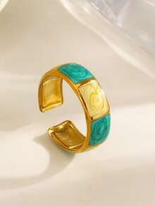 1/2pcs Stainless Steel Fashion Colorful Drip Oil Ring, Suitable For Women's Daily Wear And Shopping - Multicolor - View 5
