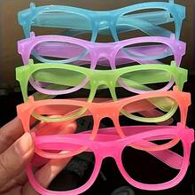 6pcs Random Color Glow-In-The-Dark Party Glasses, Plastic Colorful Fluorescent Glasses Frames, Suitable For Festival Events, Birthday Parties, Bars, Atmosphere Photo Props - Multicolor - View 5