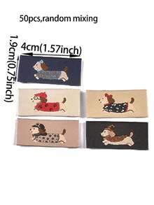 50pcs 40x19mm Random Mixed Rectangular Colorful Minimalist Embroidery Labels With Dachshund Dog Pattern, Suitable For Clothing, Bags, Sewing Accessories, Handmade Crafts - Multicolor - View 2