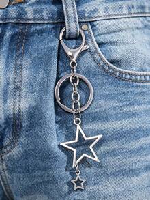1pc Metal Keychain, Lobster Buckle, DIY Accessory, Simple Hollow Out Five Pointed Star Keychain Pendant, Jeans And Pants Chain - Silver - View 1