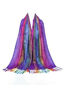 1pc Colorful Gradual Change Cashew Nut Long Tassel Shawl And Wraps Soft Lightweight Accessories Women Evening Dresses Party Travel Office Wedding Gift - Pink - View 5