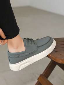 Men's Loafers Summer New Grey Lace-Up Loafers Business Casual Shoes Thick Sole Walking Shoes Lace-Up Dress Shoes Suitable For Office Daily Commute Weekend Street Date Short Trip Lightweight Business Meeting Daily Casual Shopping Soft Matte PU Upper - Grey - View 10