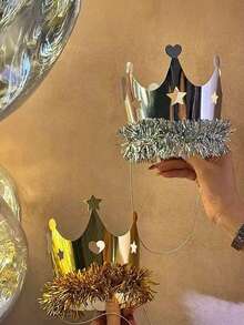 2pcs Gold & Silver Glitter Fringe Party Hats, Suitable For Birthday, Celebration, Party, New Year Events And Other Holidays, Perfect For Thanksgiving - Multicolor - View 4
