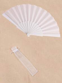 15件組婚禮手持扇派對小禮品，白色塑膠折疊扇附歐根紗袋，適合夏季婚禮賓客與舞蹈道具 - 彩色 - 查看 9