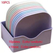 1/11pcs,Plastic Tableware Set Featuring 10 Plates And A Storage Stand; Suitable For Fruit, Snacks, And Breakfast. Durable, Shatter-Resistant, And Reusable-Ideal For The Kitchen, Camping, Picnics, And Family Gatherings. A Kitchen Essential. - Multicolor - View 12
