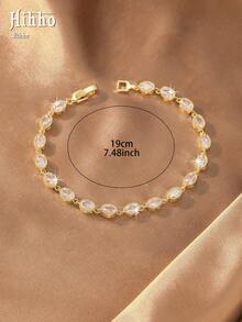 Hihho 1pc Full Rhinestone Tennis Chain / Round Hoop Chain / Star Thin Chain CZ 5 Styles Optional Commute & Date Dual-Use Bracelet - Gold - View 10