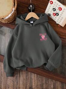 Tween Girl Cartoon Print Warm Sweatshirt - Dark Grey - View 2