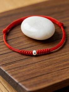 1pc S925 Sterling Silver Minimalist Red Cord Bracelet With Small Round Beads, Adjustable, Versatile For Daily Commute And Casual Wear, Atmospheric Accessory, Thoughtful Gift For Best Friend, Lover, Birthday And Festival - Beads - View 8