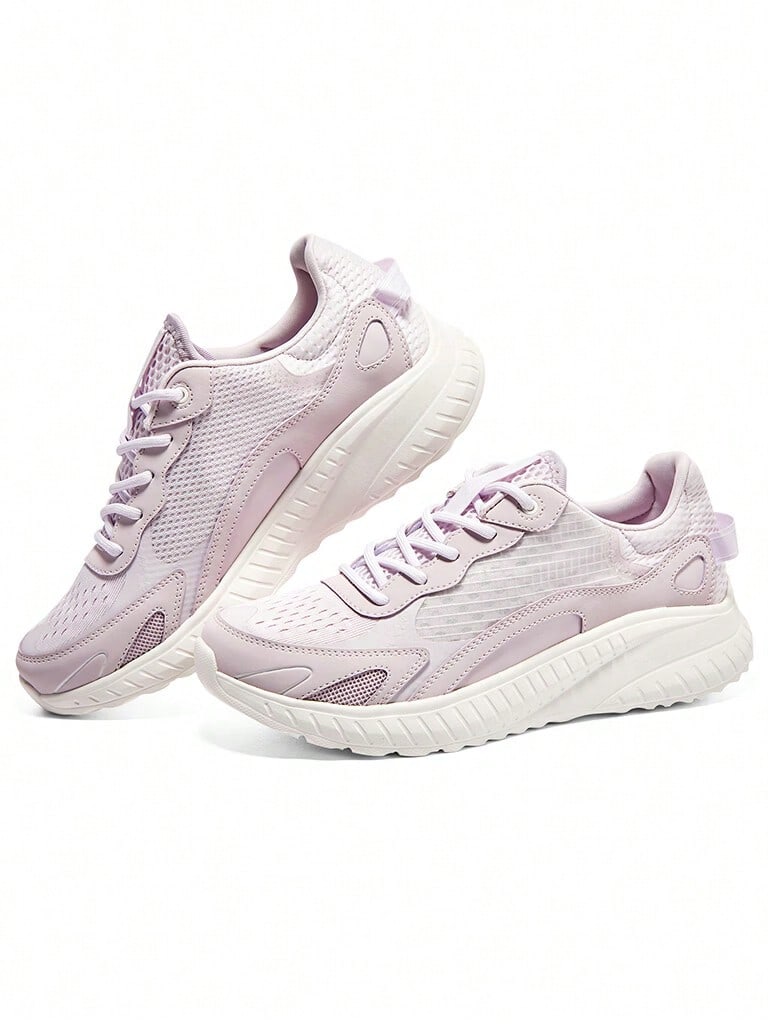 Skechers Women's Cushioned Casual Double-Layer Mesh Patchwork Thick-Sole Running Shoes - Mauve Purple - View 1