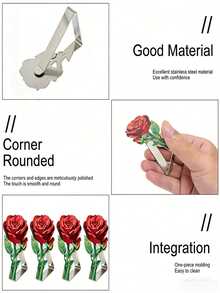Zazumi 4pcs Stainless Steel Tablecloth Clips, Romantic Rose Pattern, Colorful Decorative Tablecloth Fixing Clips, Windproof Anti-Slip Tablecloth Fixing Clips, Waterproof Wear-Resistant Rounded Edge Table Clips (5 Colors) - View 5