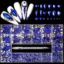 Juego de 21 compartimentos de Rhinestones para arte de uñas que incluye 2500 piezas redondas y 600 piezas de forma asimétrica plana, con bolígrafo para colocar rhinestones, para decoración de uñas DIY - azul real - Ver 4