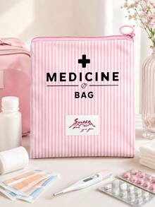 「Medicine」圖案印花便攜藥袋 藥丸收納盒 急救包 化妝包 零錢包，適用日常/戶外/旅行，便於攜帶的收納袋，可用於化妝品、手機及其他小物品收納，旅行必備，聖誕禮物，個性化禮物袋，教師節禮物，小禮物交換，房間裝飾 - 彩色 - 查看 4