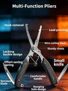 Open Loop Cutting Line Lure Pliers Pull Wire Crimp Lead With Lanyard Stainless Steel Multi-Function Fishing Scissors Fish Control Device, Stainless Steel Multi-Function Lure Pliers Portable Lock Fishing Pliers Fish Control Device Lure Plie - Black - View 3