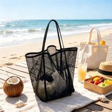 1pc Breathable Mesh Tote Bag, Large Capacity Lightweight Beach Storage Bag, Portable Foldable Shoulder Bag, Suitable For Picnic, Camping, Garden Outings, Outdoor Essentials Storage Bag - Storage Bag - View 8