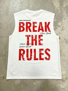 Camiseta de tirantes casual con estampado de letras para hombre, verano - Blanco - Ver 2