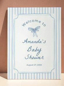Custom Milestone Growth Canvas - Personalized Blue Stripe Bow Kids Name Sign, Watercolor Coquette Nursery Wall Art New Baby Birthday Keepsake Gift. - Multicolor - View 6