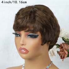 AMECIRE Women's Pixie Cut Wig Human Hair Wig Machine Made Natural Realistic Look Lightweight Breathable Elastic Net Cap Super Comfortable For All-Day Wear No Burden Suitable For Daily Use Party Cosplay And Casual Occasions - S4 - View 5