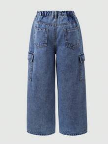 Tween Boy Fashion Street Button Pocket Cargo Denim Jeans - Medium Wash - View 7