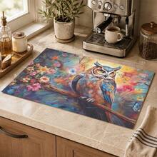 1pc 2D Flat Stove Protector Mat, Colorful Owl Pattern, Rubber Non-Slip Heat-Resistant Stove Cover Pad, Suitable For Induction Cooktop, Glass Stove, Multi-Function Scratch-Resistant Mat, Best Choice For Oven, Washing Machine, Dryer, Kitchen Decoration. - Multicolor - View 4