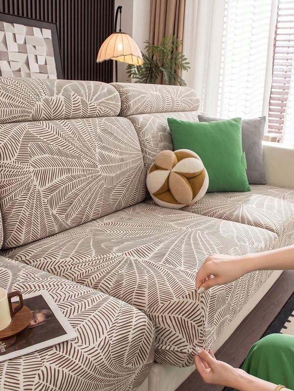 1pc Leaf Jacquard Stretch Sofa Cushion Cover, Elastic Removable Anti-Slip Anti-Scratch Furniture Protector, Machine Washable, Fits 1/2/3/4 Seater Sofa, Pet-Friendly Home Decor