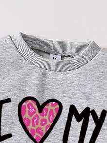 Setelan Sweatshirt Kerah Bulat dan Celana Flare dengan Motif Huruf untuk Remaja Perempuan - Grey - View 3