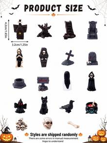15pcs Halloween Mini Figurines Creative Miniature Skull Crow Tombstone Scene Decoration Set, Halloween Horror Village Decor, Suitable For Halloween, Horror Theme Party, Party Gift Fillers, Tabletop Decor, Home Decor - Multicolor - View 3