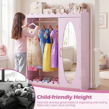 Kids Dress Up Storage With Full Length Mirror, Single Door Cabinet, Hanging Rod Pink - Pink - View 7