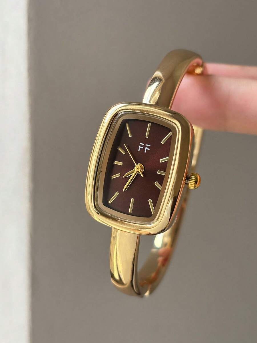 1pc Gold/Silver Square Bamboo Knot Quartz Watch, Perfect For Daily Wear, Also An Ideal Birthday And Christmas Gift - Gold - View 1