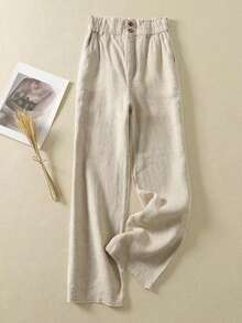 Women's Comfortable Casual Pants, Linen Breathable Soft Fabric, Suitable For Daily, Home And Vacation Wear - Light Grey - View 2
