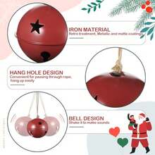 Tandefio Giant Christmas Vintage Bells Christmas Tree Ornaments Set of 5.5" 4.7" 4" H Decorative Bells with Jute Hanging Rope for Christmas Door Knob Home Garden Decor DIY Craft Silver, Red, Green - Plata rojo verde - Ver 5