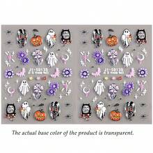 5D Embossed Clear Base Halloween Nail Stickers, Cute Ghost Pumpkin Skull Bat Spider Floral Self-Adhesive Nail Art Decals, Spooky Gothic Manicure Decorations For Halloween Party DIY Nail Supplies For Women Girls Acrylic Nails - Multicolor - View 13