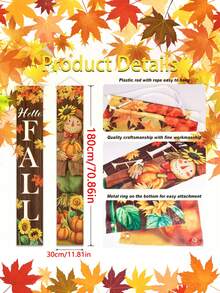 1/2 Stücke Hello Fall Vogelscheuchen-Veranda-Banner-Set, Ahornblatt Sonnenblume Kürbis vertikale Hängende Flagge, rustikaler Holzmaserungs-Muster Türdekoration, Herbst Thanksgiving Ernte Haustür Außenhof Bauernhaus-Stil Partydekoration - Herbst Vogelscheuche Sonnenblume - Übersicht 4