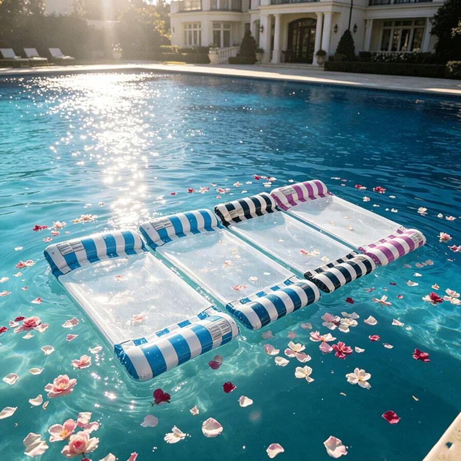 2pcs Floating Bed Set, Inflatable Float, Inflatable Pool Hammock, Multi-Functional PVC Pool Float With Saddle, Lounge Chair And Drifting Function, Perfect For Travel And Family Pool Time, Ideal For Vacation, Beach, Sunbathing, Pool Party - Multicolor - View 1