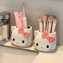 SANRIO 1個 Hello Kitty 筆筒，可愛卡通 KT 貓設計塑膠桌面收納盒，化妝品收納展示盒，返校、畢業、生日禮物 - 貓頭 - 查看 3
