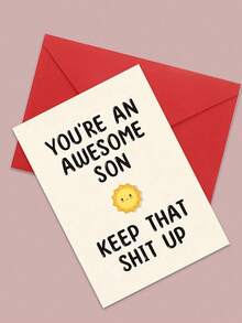 Funny & Quirky Son Blessing Greeting Card, Folded Rectangular Card Design, Minimalist Cartoon Sun, Humorous English Text Print, Cream Background With Red Envelope Contrast, Folded Inner Page For Handwritten Messages, Envelope Packaging Included, Parent-Child Blessing Gift, Funny Prank Card Function, Suitable For All Seasons, Son's Birthday, Daily Encouragement, Holiday Warm Gifts, Parent-Child Fun Commemorative Occasions - Multiple Styles - View 5