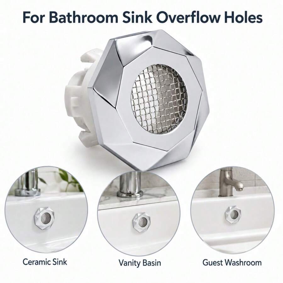 Wash Basin Overflow Insert Drain Cover Perforated ABS Body Snap In Clips Sink Overflow Hole Replacement Trim - Multicolor - View 1