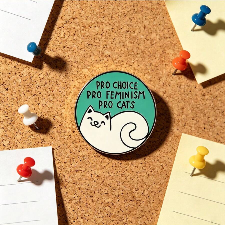 1Pc Of Circular Green Background Cartoon Cat Slogan With Niche Design For Young Men's And Women's Jackets Backpacks Personalized Decoration Brooch - Multicolor - View 1