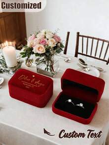 Personalized Wedding Ring Box Engagement Ring Box Proposal Ring Box Modern Ring Box Anniversary Gift With Custom Display Stand And Velvet Lining Holds 2 Rings Suitable For Wedding, Engagement And Proposal Jewelry Storage, Souvenir - Multicolor - View 2