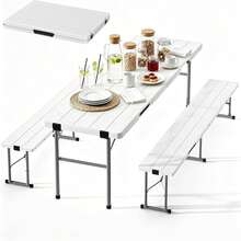 6FT Folding Picnic Table Set With Benches, All-In-One Carry Case Design, Seats 6-8, Heavy Duty HDPE & Steel Construction, Portable For Camping Picnic Party, White - Multicolor - View 1