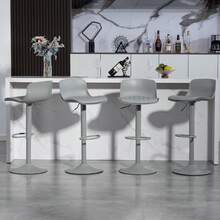 Rotating Bar Stool Set Of 2, Grey Plastic Backrest Synthetic Leather - 灰色 - 查看 4