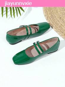Women's Vintage Mary Jane Flats With Double Strap, Suitable For All Seasons - Green - View 3